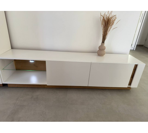 Тумба под телевизор Perfect Home Арко/Arco 2-дверная 2D/187 Белый глянец/дуб грандсон (PFH-091037)