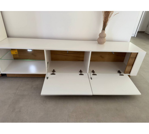 Тумба под телевизор Perfect Home Арко/Arco 2-дверная 2D/187 Белый глянец/дуб грандсон (PFH-091037)
