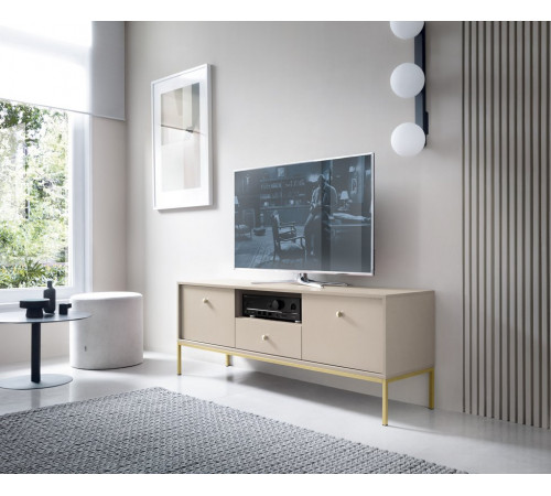 Тумба под телевизор Perfect Home Моно/Mono 2-дверная с 1 ящиком и золотыми ножками MRTV154 Беж песочный (PFH-091201)
