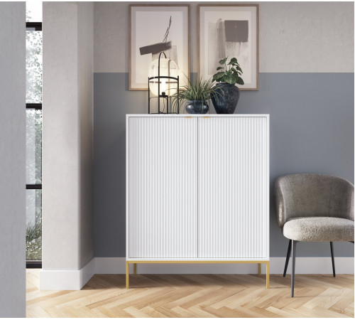 Комод высокий Perfect Home Новая/Nova 2-дверный с золотыми ножками K104 Белый (PFH-091233)