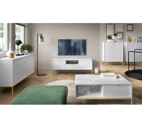 Комод высокий Perfect Home Новая/Nova 2-дверный с золотыми ножками K104 Белый (PFH-091233)