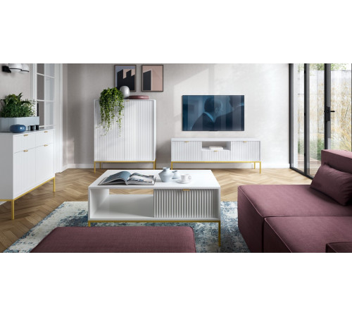 Комод высокий Perfect Home Новая/Nova 2-дверный с золотыми ножками K104 Белый (PFH-091233)
