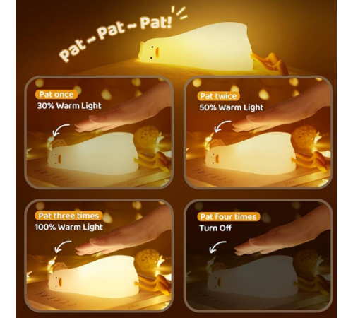 Силіконовий нічник Втомлена качечка K-1096 із сенсорним керуванням 1200mAh (3 режими яскравості) 15см