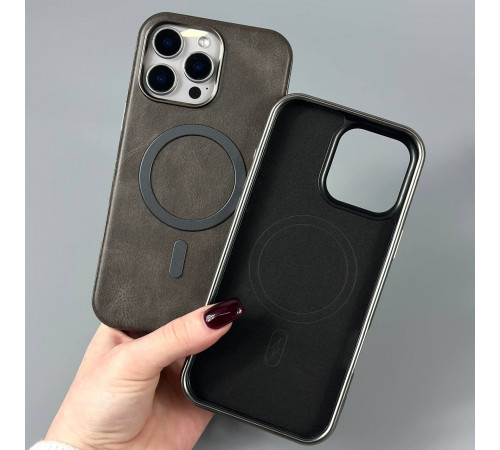 Накладка Leather Magnetic Case with Metal Frame iPhone 13 Pro Max
