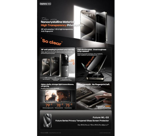 Захисне скло Remax WL-03 Future Ultra-soft Series Privacy iPhone 15 Pro Max