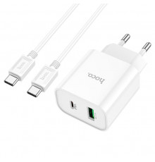 Мережевий зарядний пристрій з кабелем HOCO Plus Rapido. charger set(Type-C to Type-C) White ( )