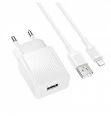 Мережевий зарядний пристрій з кабелем BOROFONE Source single-port charger set(iP) White ( )