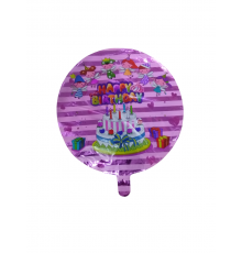 Кругла фольгована куля з тортом Happy Birthday, см