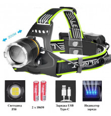 Ліхтар налобний, РЕЖИМ,, zoom, ЗП Type-C, Box