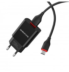 Мережевий зарядний пристрій з кабелем BOROFONE Sharp single port charger set(Micro). Black ( )