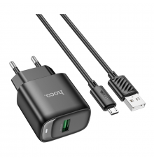 Мережевий зарядний пристрій з кабелем HOCO Smart single port. charger set(Micro)(EU) Black ( )