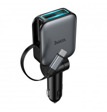 Автомобільний зарядний пристрій HOCO Triunfar car charger with telescopic cable Metal Gray ( )