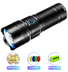 Ліхтар WHITE LASER LED, 1х38650, Power Bank, ЗП Type-C, zoom, фільтрів