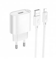 Мережевий зарядний пристрій з кабелем HOCO. ) Fighter single port charger set(iP) White ( )