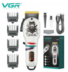 Акумуляторна машника для стриження (clipper) VGR WHITE, насадки, LED display