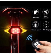 Велоліхтар із зазначенням поворотів (Red+Yellow+Blue), Waterproof, ЗП microUSB, Li-Ion акум., пульт управління