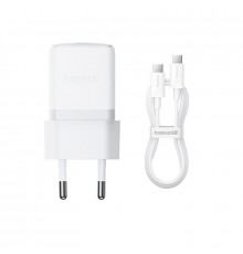 Мережевий зарядний пристрій з кабелем Baseus Palm Fast Charger EU Moon White(With:Baseus Mini White Cable C to C ) Moon White) (P )