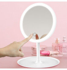 Настільне кругле дзеркало для макіяжу з LED-підсвічуванням та акумулятором, біле