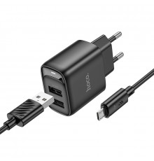 Мережевий зарядний пристрій з кабелем HOCO Smart dual-port charger set(Micro) Black ( )