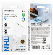 Мережевий зарядний пристрій Borofone Wish GaN. Type-C to Lightning