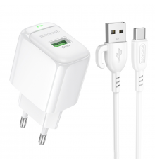 Мережевий зарядний пристрій з кабелем BOROFONE Potential single-port. charger set(Type-C) White ( )