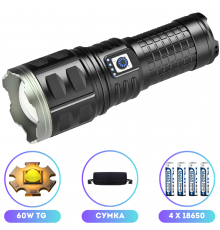 Ліхтар WHITE LASER LED, 4х18650, power bank, індикація заряду, ЗП Type-C, zoom, Box