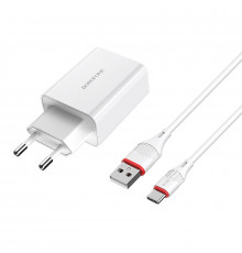 Мережевий зарядний пристрій з кабелем BOROFONE Long journey single port. charger set(Type-C) White ( )