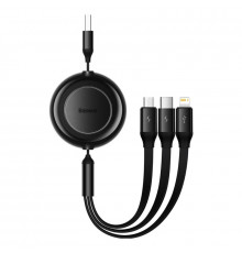 Кабель Baseus Retractable Crystal Fast Charging Data Cable USB to M+L+C.. Cluster Black (P )