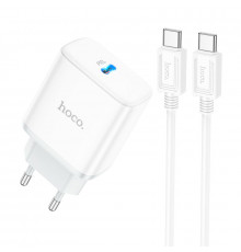 Мережевий зарядний пристрій з кабелем HOCO Stage single port charger set (Type-C to Type-C) (EU) White ( )
