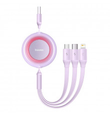 Кабель Baseus Bright Mirror Series Retractable Fast Charging Data Cable USB to M+L+C.. Purple ( )