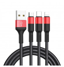 Кабель HOCO Xpress one pull three charging cable iP+Micro+Type-C Black+Red ( )