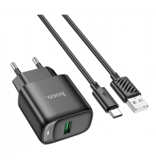 Мережевий зарядний пристрій з кабелем HOCO Smart single port. charger set(Type-C)(EU) Black ( )