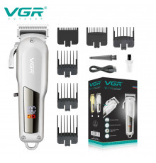 Машинка (триммер) для стрижки волосся VGR SILVER, Professional, насадок, LED Display, STRONG BATTERY
