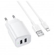 Мережевий зарядний пристрій BOROFONE Star dual-port charger set (iP) (EU) White ( )