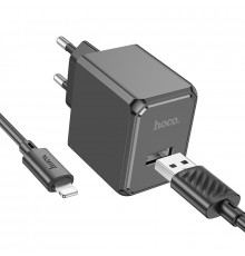 Мережевий зарядний пристрій з кабелем HOCO Ocean single port charger set(iP) Black ( )