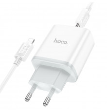 Мережевий зарядний пристрій з кабелем HOCO Stage single port charger set (C to iP)(EU) White ( )