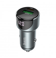 Автомобільний зарядний пристрій HOCO Light road dual port digital display. car charger Metal Gray ( )
