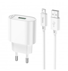 Мережевий зарядний пристрій з кабелем HOCO Fighter single port. charger set(Micro) White ( )