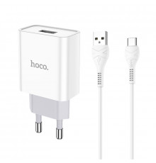 Мережевий зарядний пристрій з кабелем HOCO Asombroso single port charger set(Type-C) White ( )