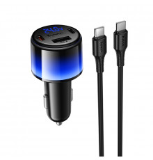 Автомобільний зарядний пристрій HOCO Vivido ) car charger with digital display set(C to C) Black ( )