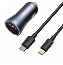 Автомобільний зарядний пристрій Baseus Golden Contactor Pro Dual Car Charger U+C (With Cable Type-C/ iP ) Dark Grey ( )