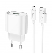 Мережевий зарядний пристрій з кабелем HOCO Fighter single port. charger set(Type-C) White ( )