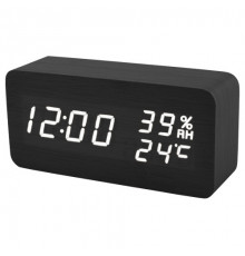 Годинник мережевий білий, (корпус чорний) температура, вологість, USB
