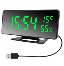 Годинник мережний, зелений, температура, вологість, USB
