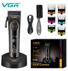 Акумуляторна машинка для стрижки (clipper) VGR BLACK, насадок, LED display