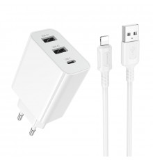 Мережевий зарядний пристрій з кабелем BOROFONE Stellar three-port charger set (iP) (EU) White ( )
