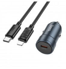 Автомобільний зарядний пристрій HOCO Glorious single-port car charger set (C to iP) Metal Gray ( )