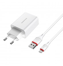 Мережевий зарядний пристрій з кабелем BOROFONE Long journey single port. charger set(Micro) White ( )