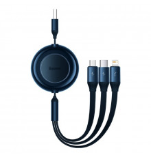 Кабель Baseus Bright Mirror Series Retractable Fast Charging Data Cable USB to M+L+C.. Blue ( )