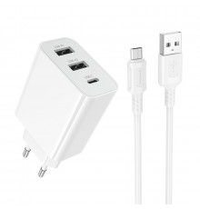 Мережевий зарядний пристрій з кабелем BOROFONE Stellar three-port charger set (Micro) (EU) White ( )